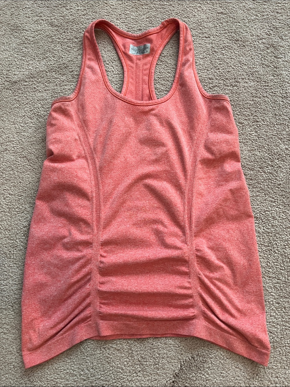 Athleta Coral Racerback Tank with Ruched Front- EUC, size Medium